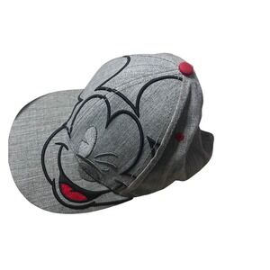Disney Mickey Mouse Gray Snapback Hat Red Undervisor Button Accents